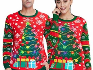 Idgreatim Unisex Weihnachtspullover Led Licht Strickpullover 3D Gedruckt Weihnachten Pullover Ugly Christmas Sweater Jumper 0