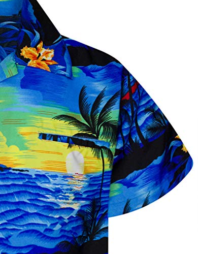 King Kameha Funky Hawaiihemd Kinder Jungen Mädchen Kurzarm Fronttasche Hawaii-Print Unisex Ananas Blätter Muster 
