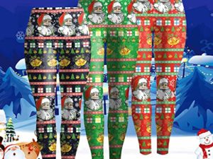 LOPILY Leggings Damen Weihnachtshosen mit Santa Druck Norwegermuster Leggins High Waist Yogahosen Elastisch Strumpfhosen mit Weihnachtsmotiven Haesslicher Weihnachtshose Damen 0 0