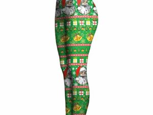 LOPILY Leggings Damen Weihnachtshosen mit Santa Druck Norwegermuster Leggins High Waist Yogahosen Elastisch Strumpfhosen mit Weihnachtsmotiven Haesslicher Weihnachtshose Damen 0 2
