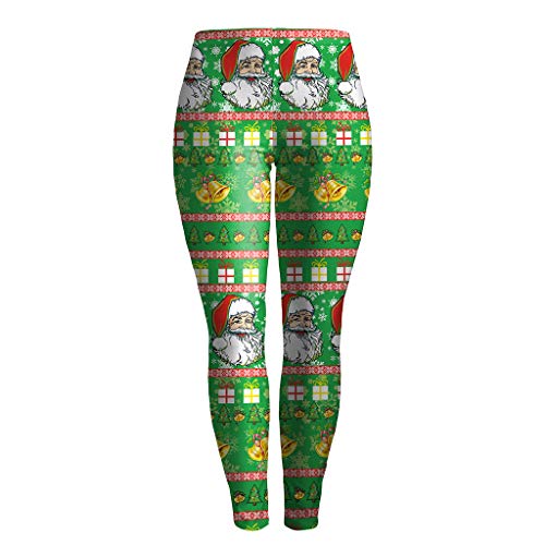LOPILY Leggings Damen Weihnachtshosen mit Santa Druck Norwegermuster Leggins High Waist Yogahosen Elastisch Strumpfhosen mit Weihnachtsmotiven Haesslicher Weihnachtshose Damen 0