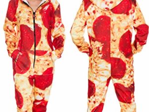 Silver Lilly Pizza Overall mit Kapuze Erwachsene Pepperoni Pizza Kostuem Druck Langarm Reissverschluss Pyjama 0 0