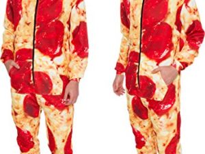 Silver Lilly Pizza Overall mit Kapuze Erwachsene Pepperoni Pizza Kostuem Druck Langarm Reissverschluss Pyjama 0 2