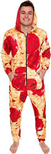 Silver Lilly Pizza Overall mit Kapuze Erwachsene Pepperoni Pizza Kostuem Druck Langarm Reissverschluss Pyjama 0