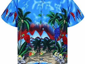 VHO-Funky-Hawaiihemd-Herren-Kurzarm-Front-Tasche-Hawaii-Print-Papagei-Strand-Blumen-Palmen-0