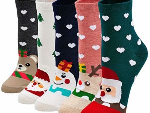 LOFIR Bunte Lustige Socken Damen Weihnachtssocken Tiermuster Cartoon Struempfe aus Baumwolle Maedchen Weihnachtenstruempfe Groesse 35 41 5 Paare 0