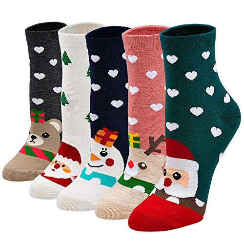 LOFIR Bunte Lustige Socken Damen Weihnachtssocken Tiermuster Cartoon Struempfe aus Baumwolle Maedchen Weihnachtenstruempfe Groesse 35 41 5 Paare 0